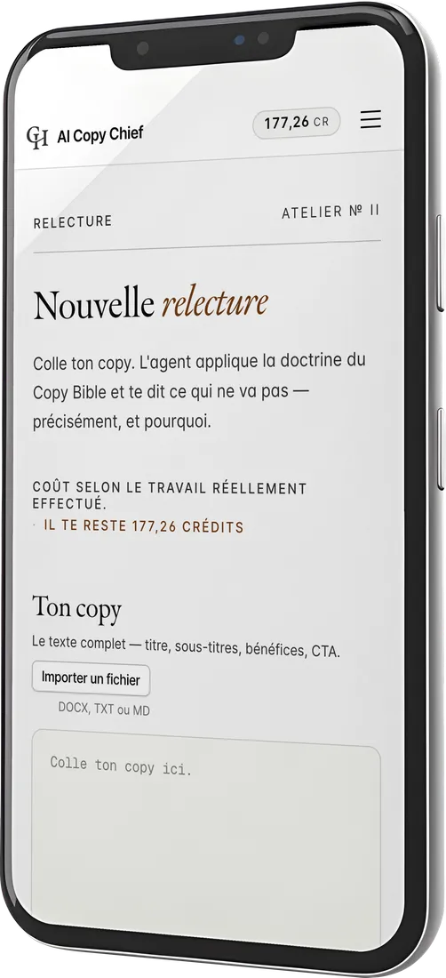 L'AI Copy Chief sur iPhone : la même relecture, dans la poche